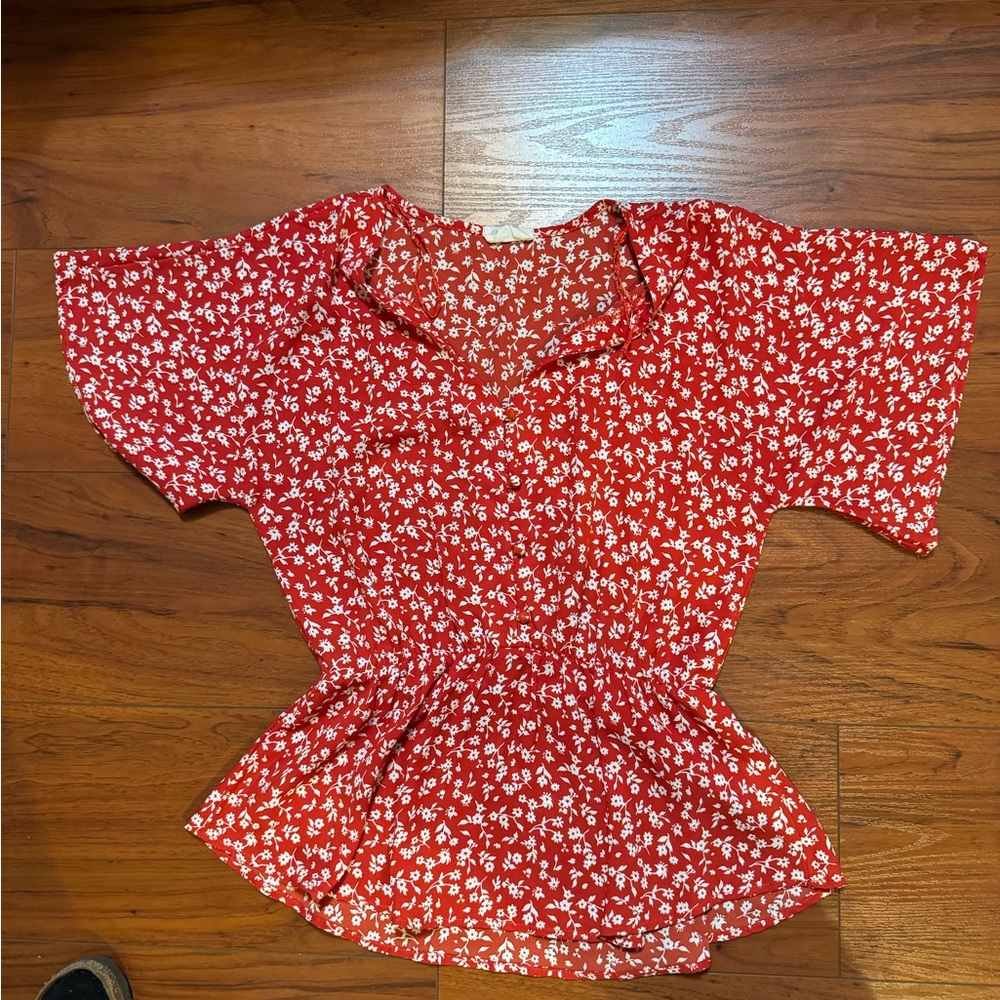 Floral Red Women's Top